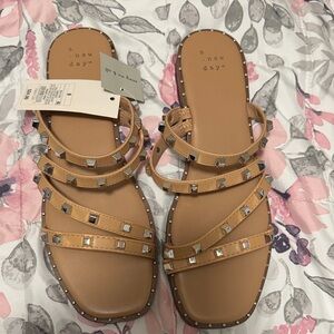 a new day Tan Studded Multi-Strap Slide Sandals